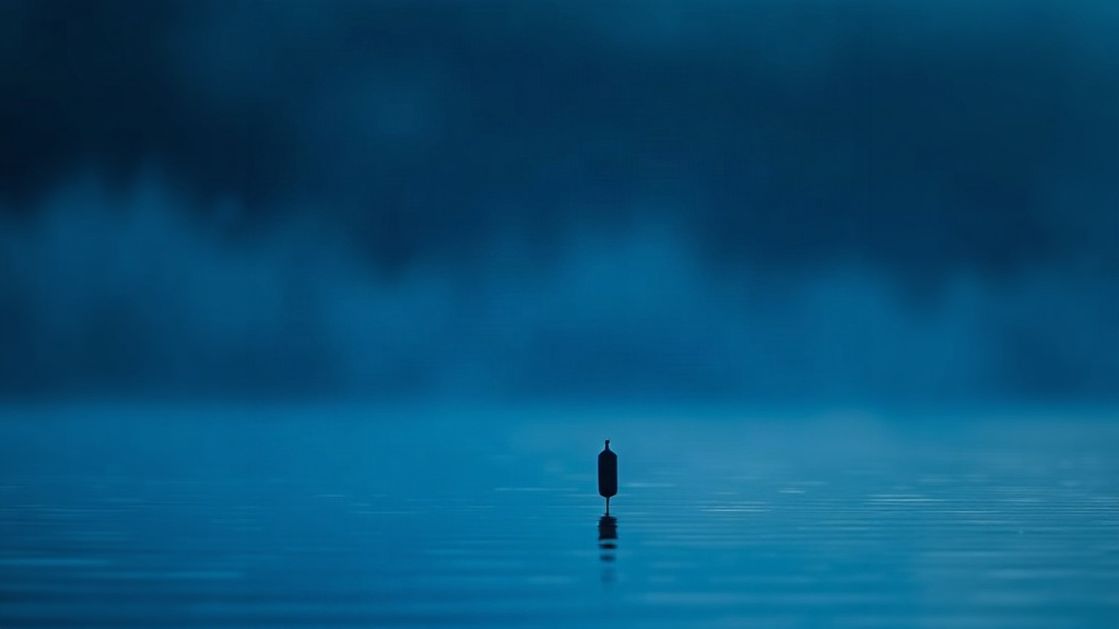 Calm lake at dawn with float fishing tackle